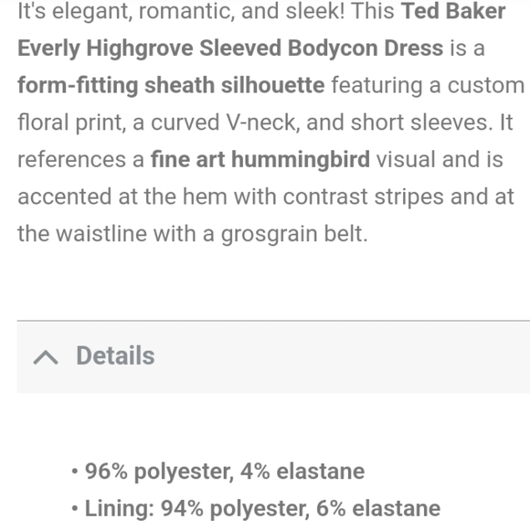 Ted Baker Everly Highgrove sleeved bodycon dress pencil slit zipper birds 2 - Picture 8 of 17